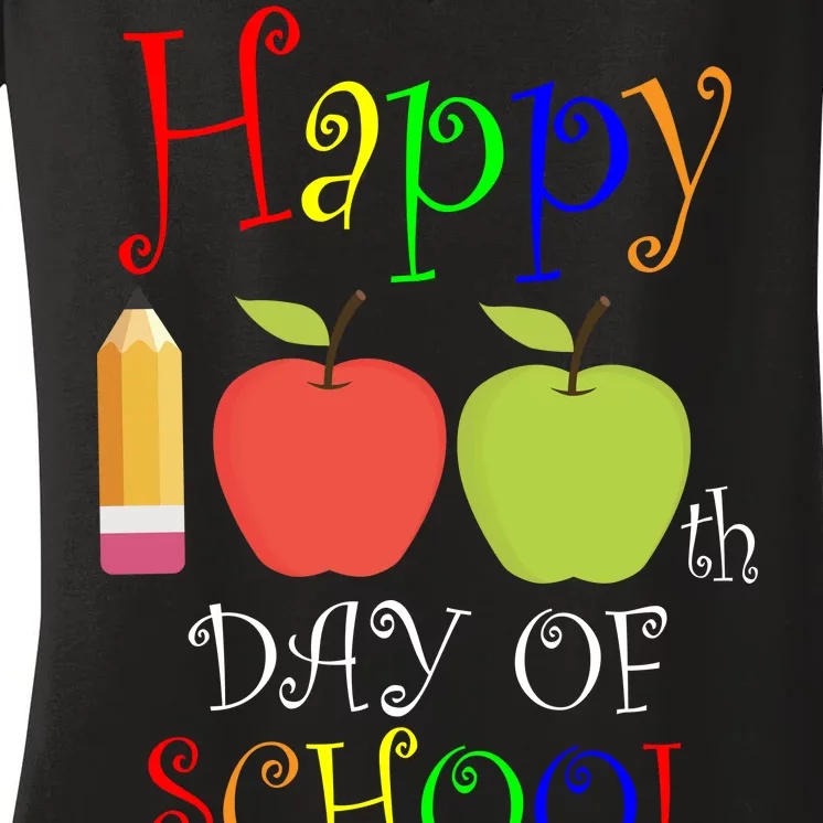 Happy 100th Day Of School Teachers Apple Women's V-Neck T-Shirt