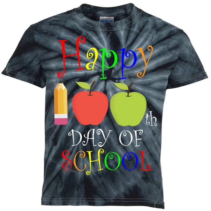 Happy 100th Day Of School Teachers Apple Kids Tie-Dye T-Shirt