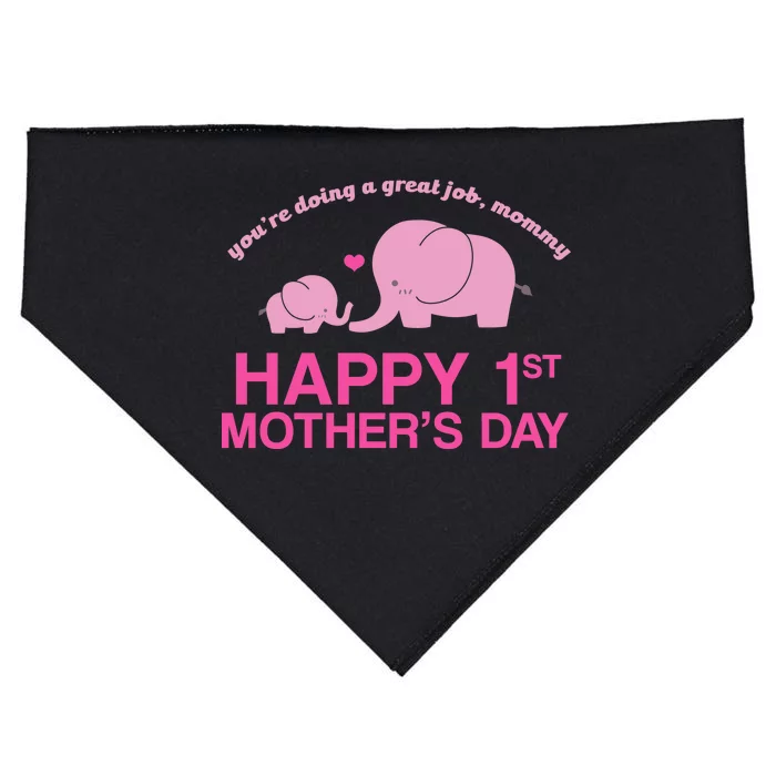 Happy 1st Mothers Day Cute Elephant USA-Made Doggie Bandana