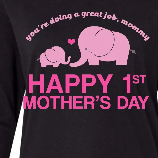 Happy 1st Mothers Day Cute Elephant Womens Cotton Relaxed Long Sleeve T-Shirt