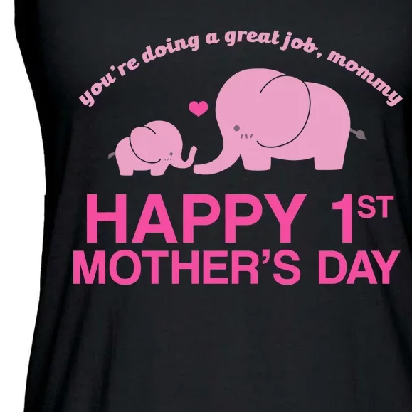 Happy 1st Mothers Day Cute Elephant Ladies Essential Flowy Tank