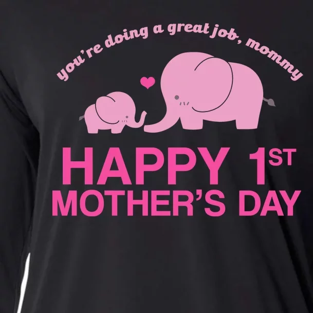 Happy 1st Mothers Day Cute Elephant Cooling Performance Long Sleeve Crew