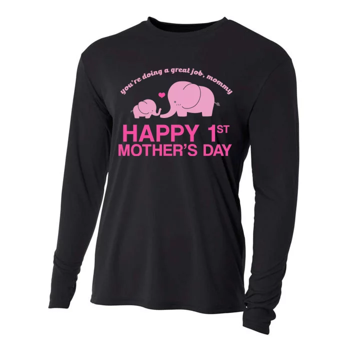 Happy 1st Mothers Day Cute Elephant Cooling Performance Long Sleeve Crew