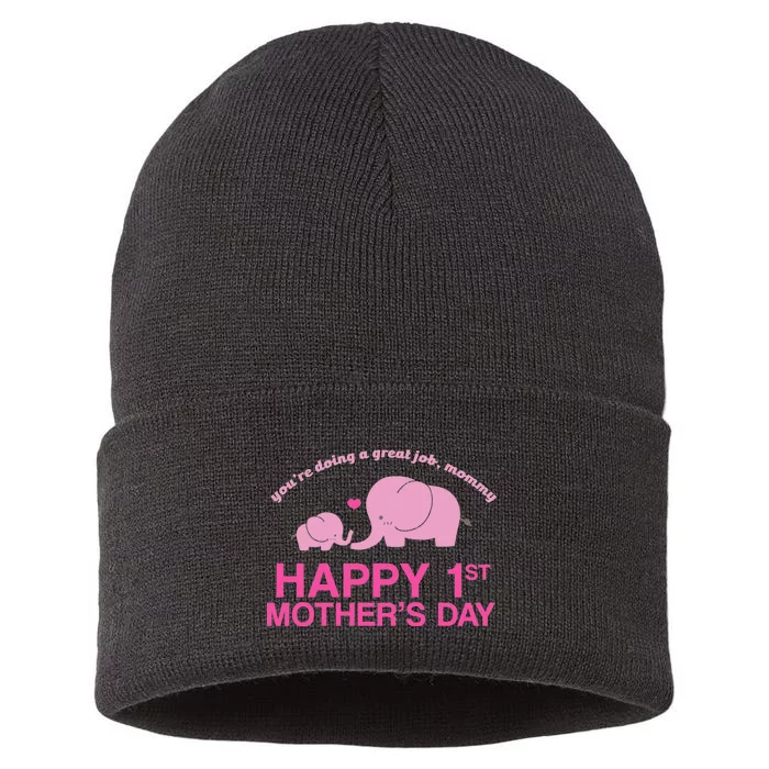 Happy 1st Mothers Day Cute Elephant Sustainable Knit Beanie