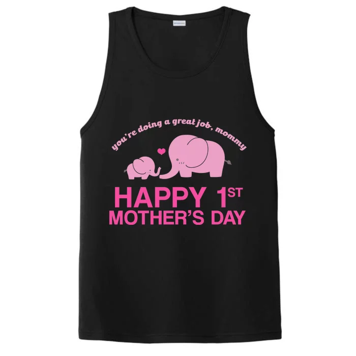 Happy 1st Mothers Day Cute Elephant Performance Tank