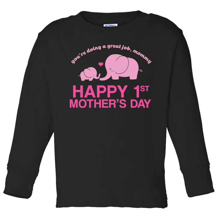 Happy 1st Mothers Day Cute Elephant Toddler Long Sleeve Shirt