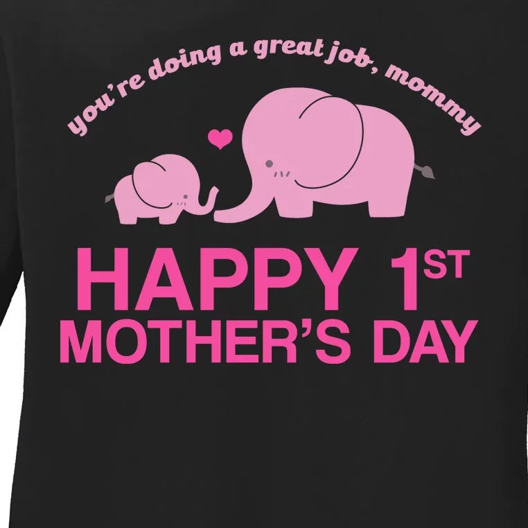 Happy 1st Mothers Day Cute Elephant Ladies Long Sleeve Shirt