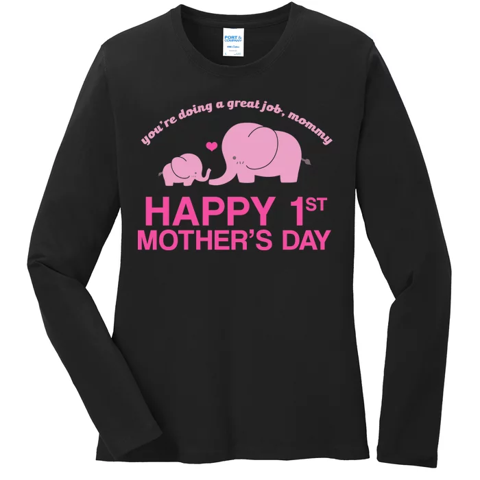 Happy 1st Mothers Day Cute Elephant Ladies Long Sleeve Shirt