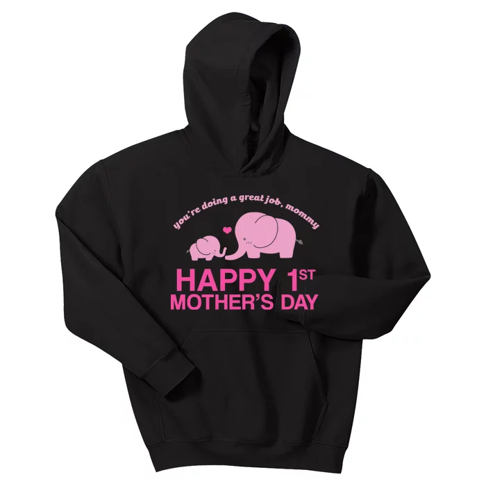 Happy 1st Mothers Day Cute Elephant Kids Hoodie