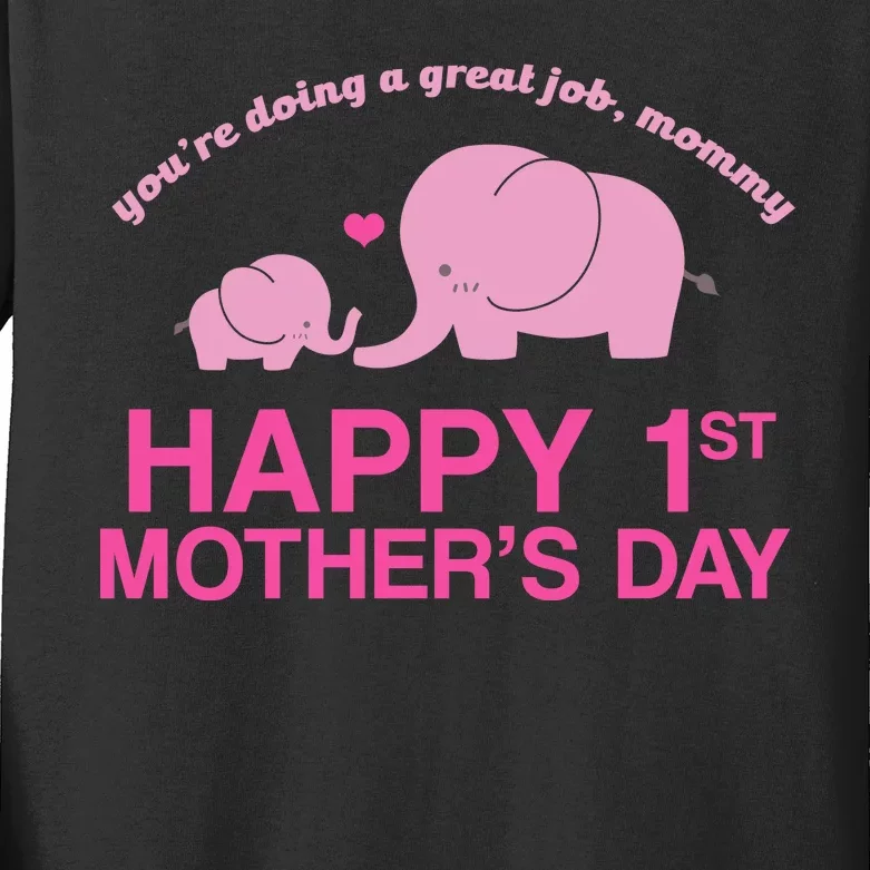 Happy 1st Mothers Day Cute Elephant Kids Long Sleeve Shirt