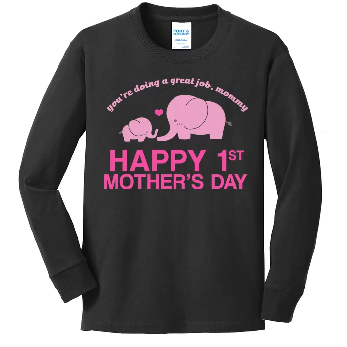 Happy 1st Mothers Day Cute Elephant Kids Long Sleeve Shirt