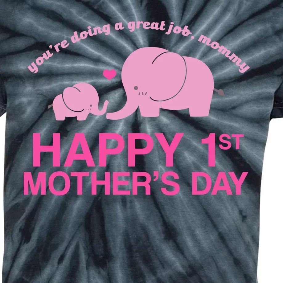 Happy 1st Mothers Day Cute Elephant Kids Tie-Dye T-Shirt