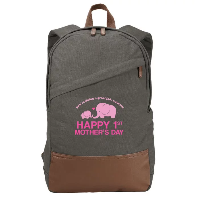 Happy 1st Mothers Day Cute Elephant Cotton Canvas Backpack