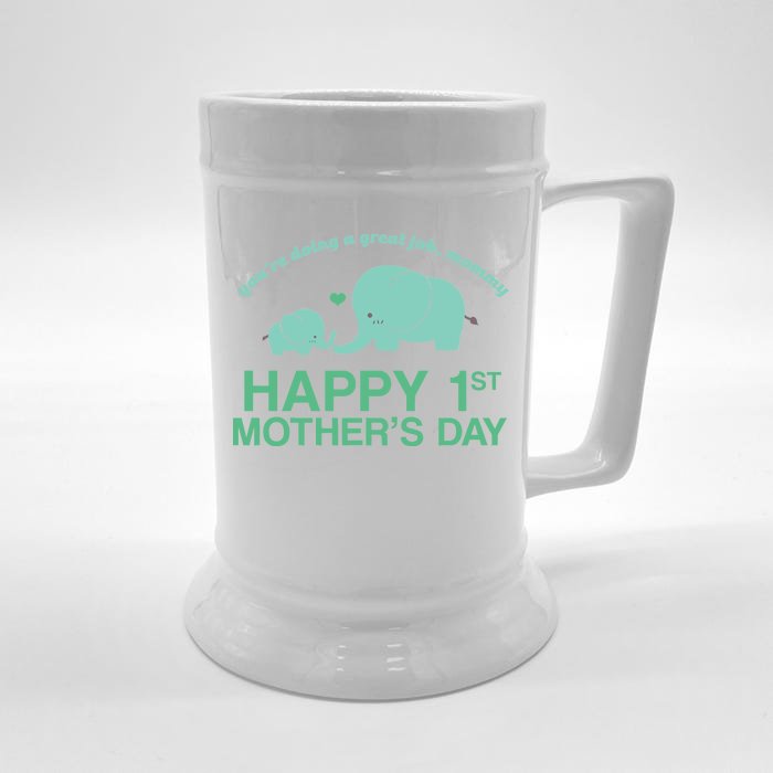 Happy 1st Mothers Day Cute Elephant Front & Back Beer Stein