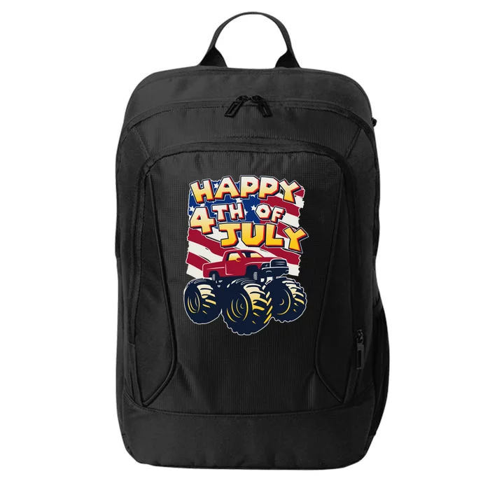 Happy 4th of July USA  America Flag Monster Truck City Backpack