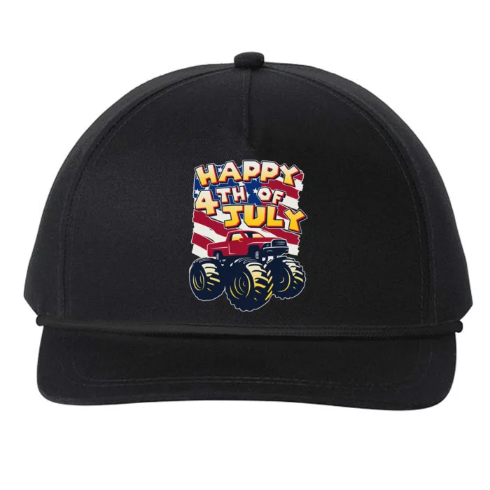 Happy 4th of July USA  America Flag Monster Truck Snapback Five-Panel Rope Hat