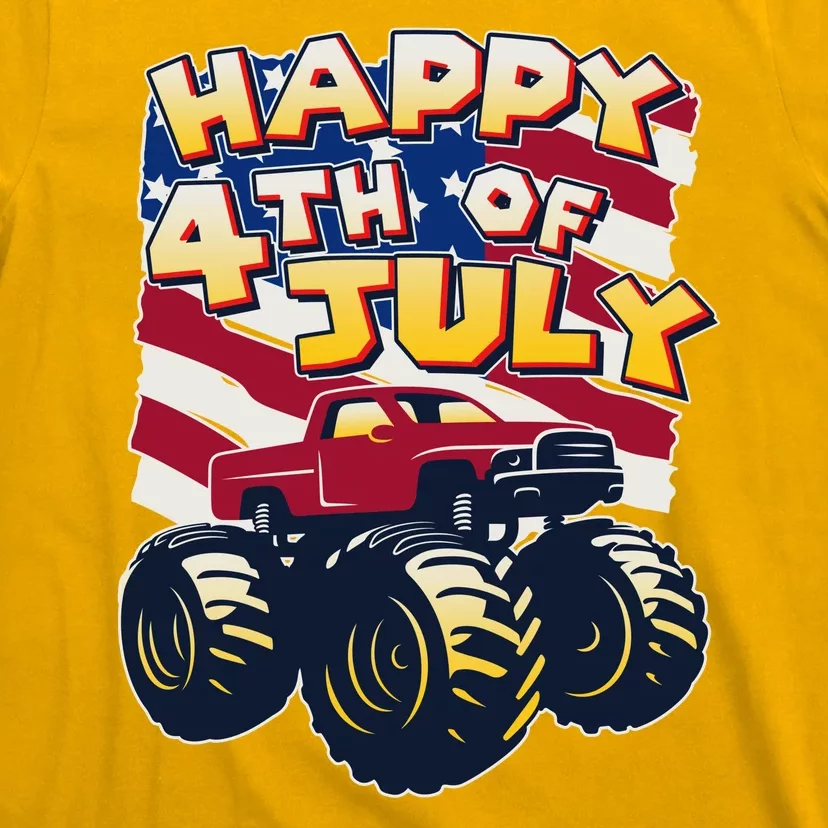 Happy 4th of July USA  America Flag Monster Truck T-Shirt