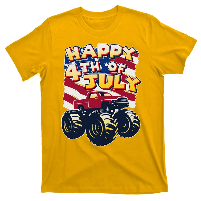 Happy 4th of July USA  America Flag Monster Truck T-Shirt