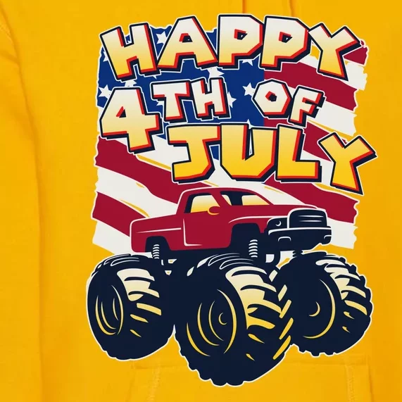 Happy 4th of July USA  America Flag Monster Truck Premium Hoodie