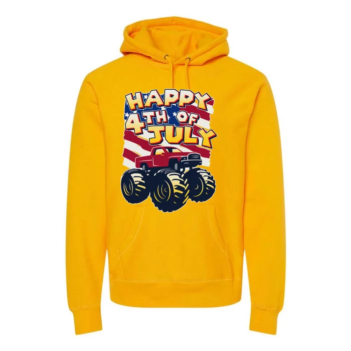 Happy 4th of July USA  America Flag Monster Truck Premium Hoodie