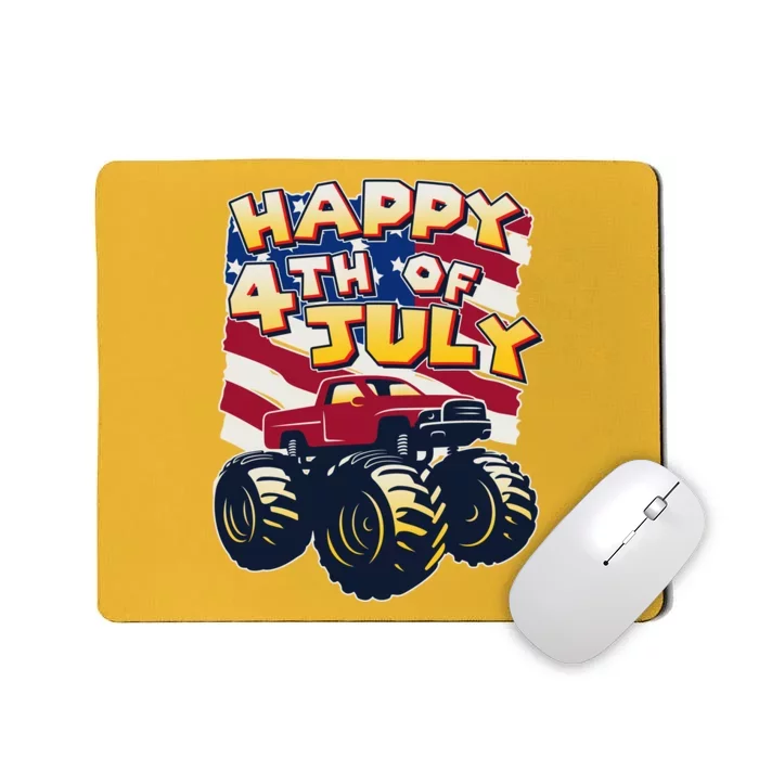 Happy 4th of July USA  America Flag Monster Truck Mousepad