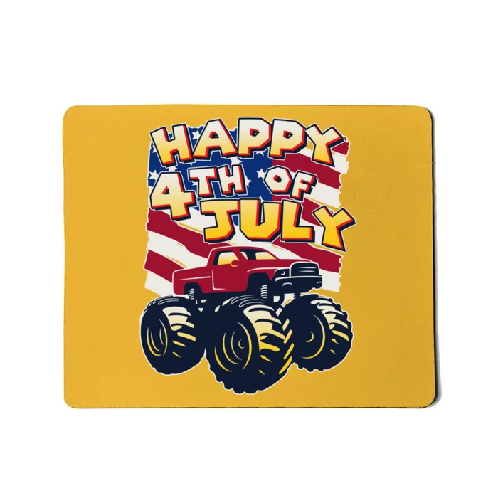 Happy 4th of July USA  America Flag Monster Truck Mousepad