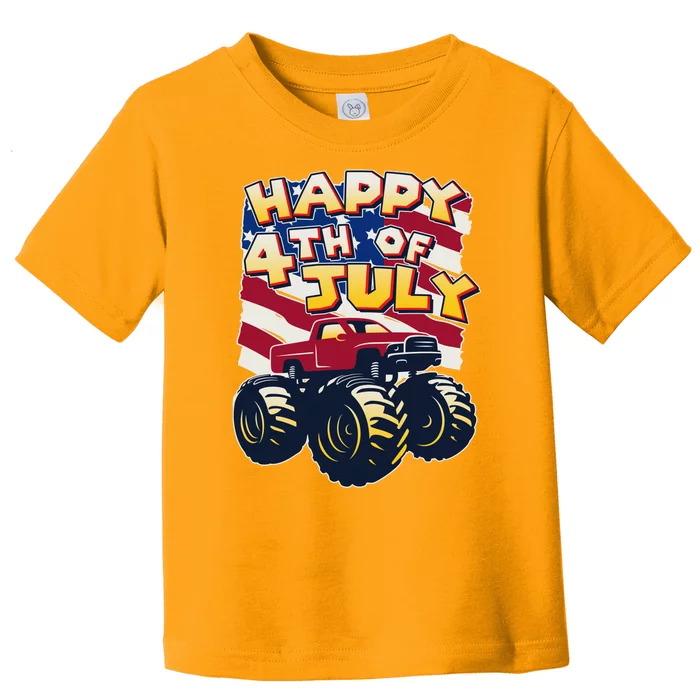 Happy 4th of July USA  America Flag Monster Truck Toddler T-Shirt