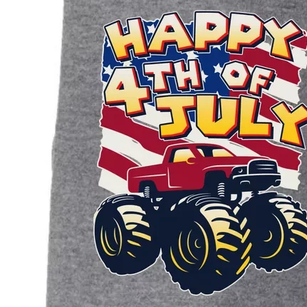 Happy 4th of July USA  America Flag Monster Truck Doggie 3-End Fleece Hoodie