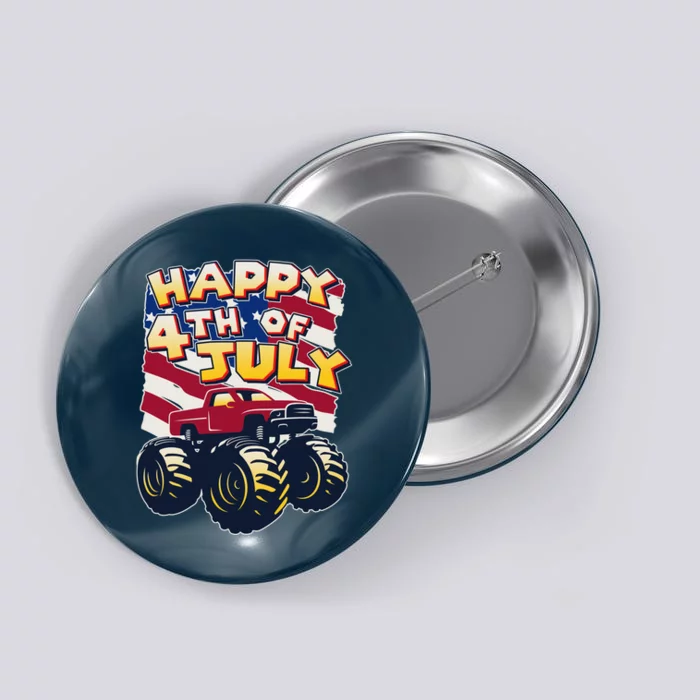 Happy 4th of July USA  America Flag Monster Truck Button