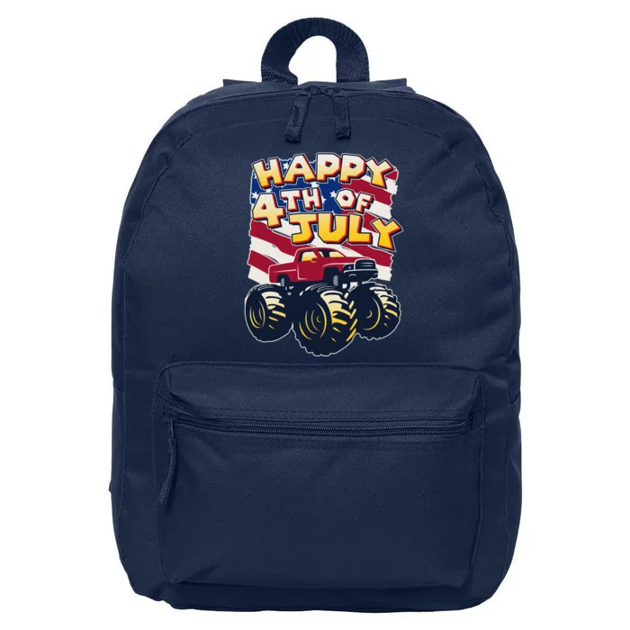 Happy 4th of July USA  America Flag Monster Truck 16 in Basic Backpack