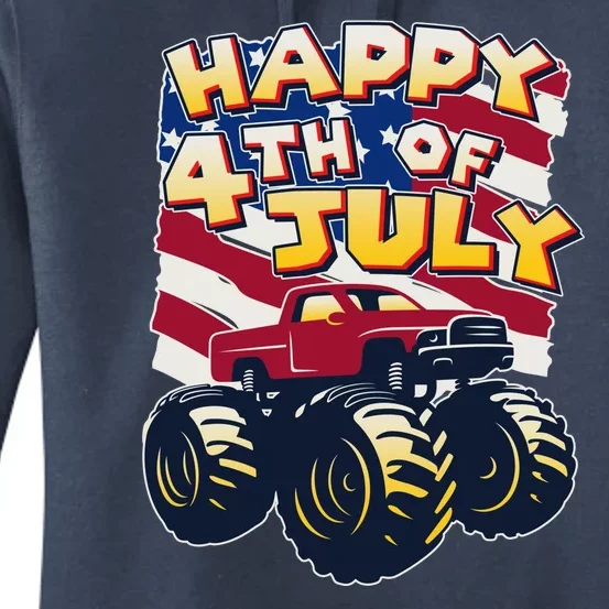 Happy 4th of July USA  America Flag Monster Truck Women's Pullover Hoodie