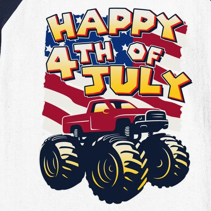 Happy 4th of July USA  America Flag Monster Truck Baseball Sleeve Shirt