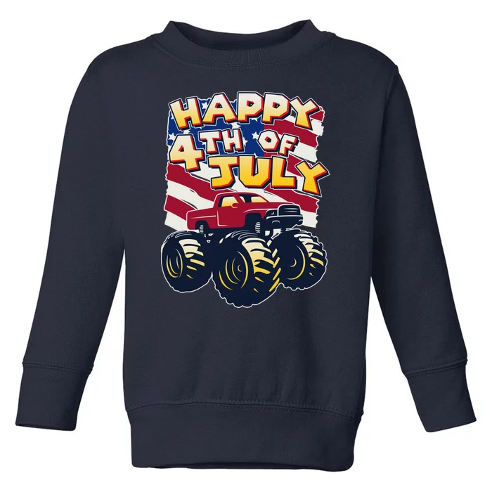 Happy 4th of July USA  America Flag Monster Truck Toddler Sweatshirt