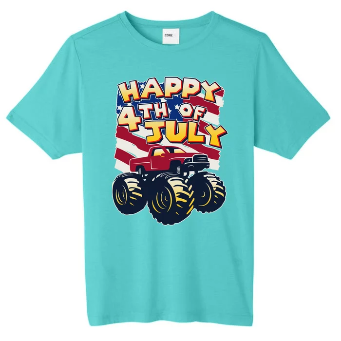 Happy 4th of July USA  America Flag Monster Truck ChromaSoft Performance T-Shirt