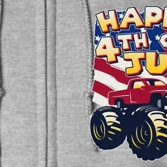 Happy 4th of July USA  America Flag Monster Truck Full Zip Hoodie