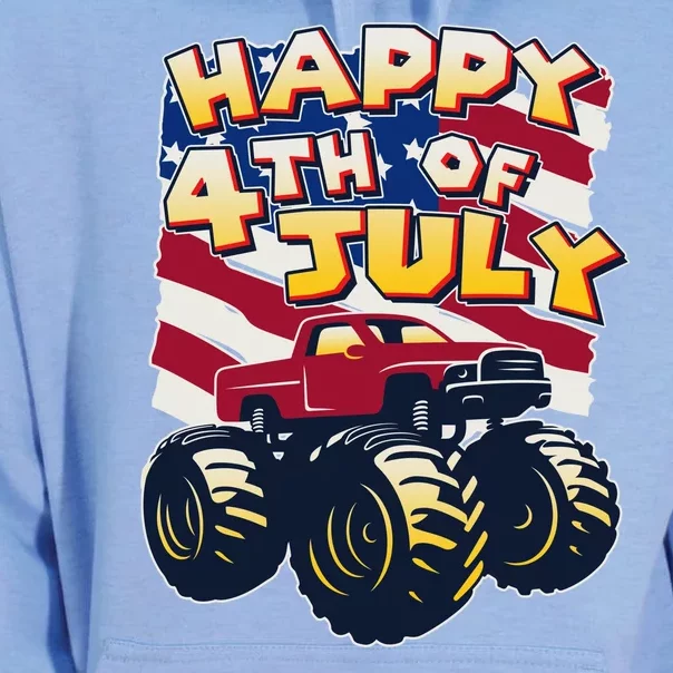 Happy 4th of July USA  America Flag Monster Truck Unisex Surf Hoodie