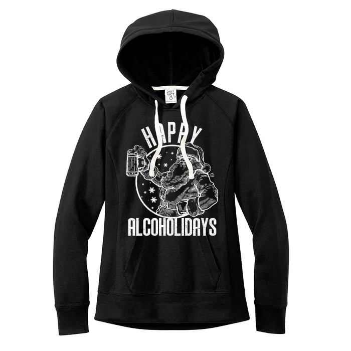 Happy Alcoholidays Christmas Santa Women's Fleece Hoodie