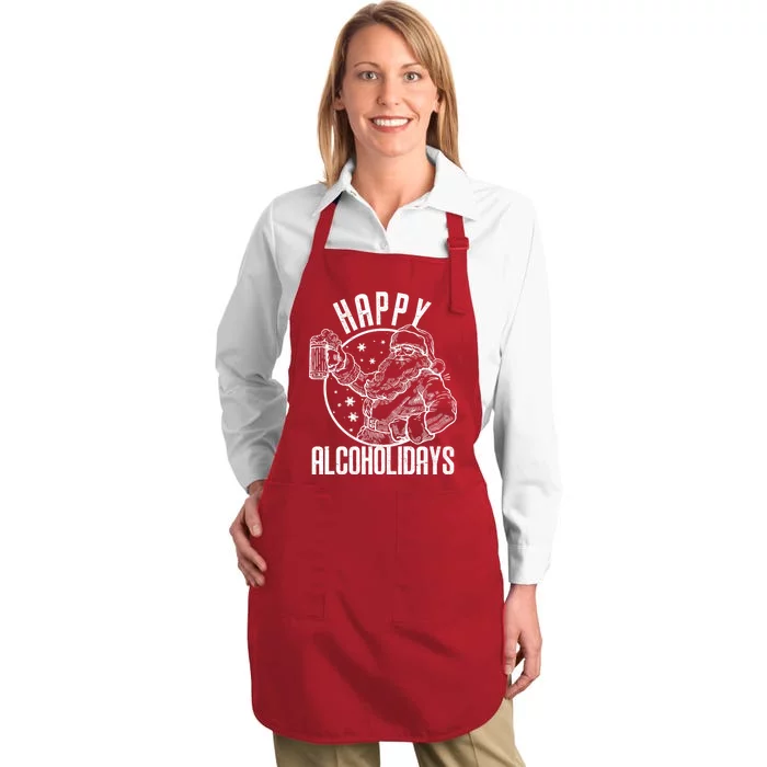 Happy Alcoholidays Christmas Santa Full-Length Apron With Pocket