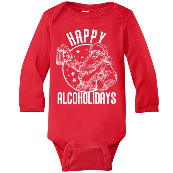 Happy Alcoholidays Christmas Santa Baby Long Sleeve Bodysuit