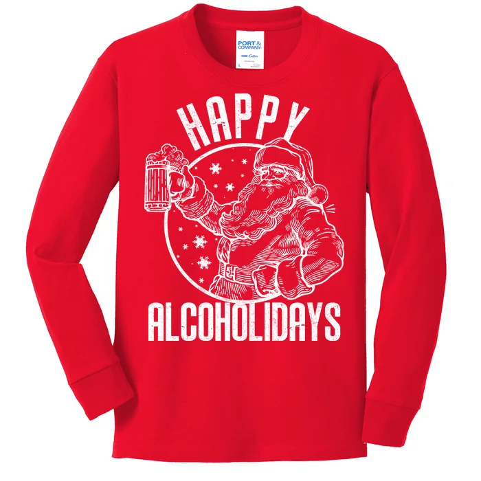 Happy Alcoholidays Christmas Santa Kids Long Sleeve Shirt