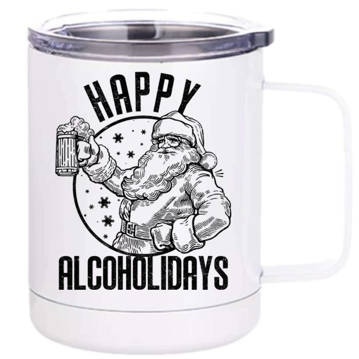 Happy Alcoholidays Christmas Santa Front & Back 12oz Stainless Steel Tumbler Cup