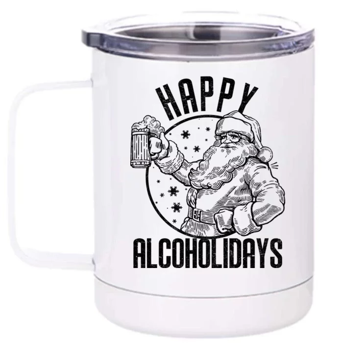 Happy Alcoholidays Christmas Santa Front & Back 12oz Stainless Steel Tumbler Cup