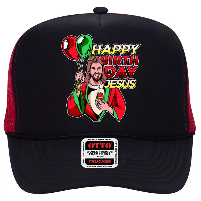 Happy Birthday Jesus Funny Christmas Birthday Boy High Crown Mesh Trucker Hat