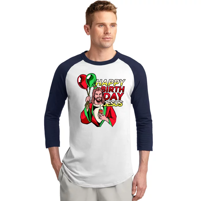 Happy Birthday Jesus Funny Christmas Birthday Boy Baseball Sleeve Shirt