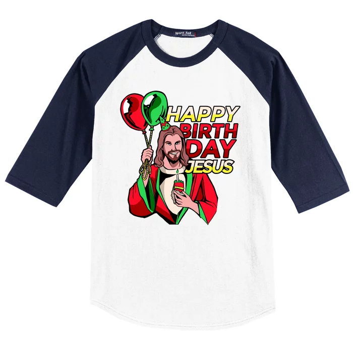 Happy Birthday Jesus Funny Christmas Birthday Boy Baseball Sleeve Shirt