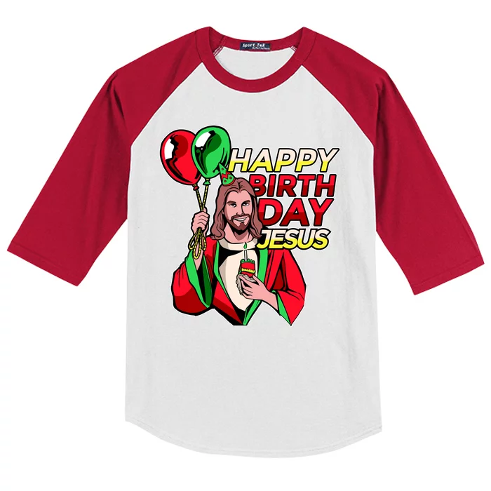 Happy Birthday Jesus Funny Christmas Birthday Boy Kids Colorblock Raglan Jersey