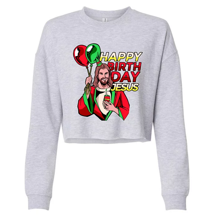 Happy Birthday Jesus Funny Christmas Birthday Boy Cropped Pullover Crew