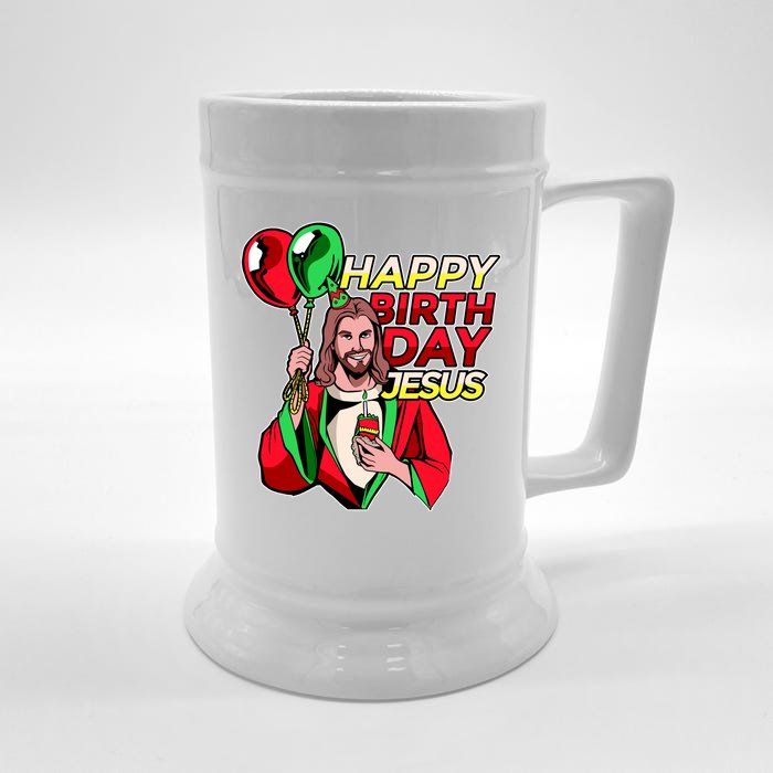 Happy Birthday Jesus Funny Christmas Birthday Boy Front & Back Beer Stein