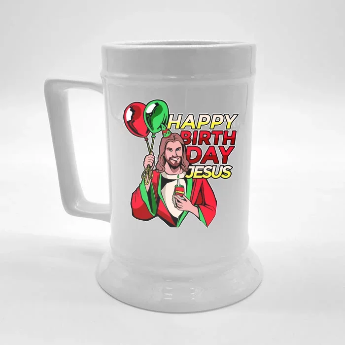 Happy Birthday Jesus Funny Christmas Birthday Boy Front & Back Beer Stein