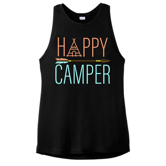 Happy Camper Funny Camping Ladies Tri-Blend Wicking Tank